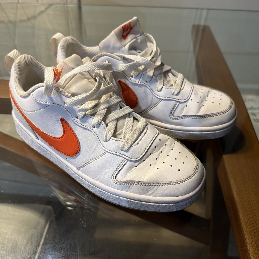 Nike All Day Play White Orange Sneakers Shoes Kids Youth Size 7Y